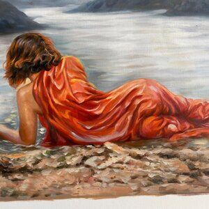 Red Dress by the Lake: A Tender Encounter with Nature